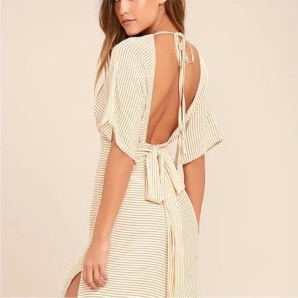 Faithful The Brand Mustang Beige Striped Midi Dress Size 4 US